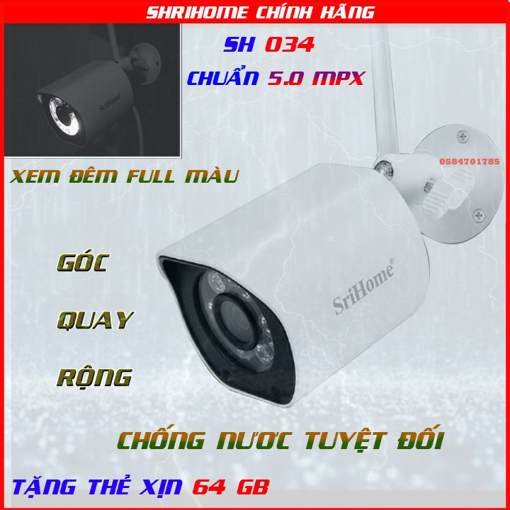 [ Chính hãng] Camera Srihome SH034 5.0Mpx- Camera góc rộng siêu nét đàm thoại 2 chiều