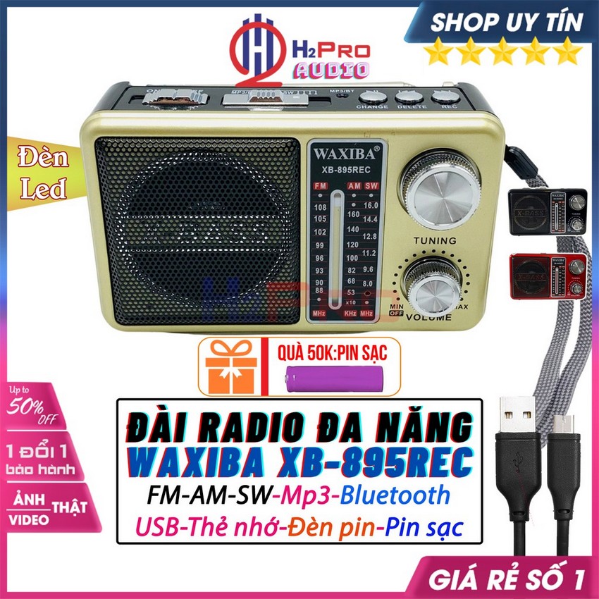 Đài Radio Cho Người Già Đài Radio Waxiba XB-895Rec Fm-Am-Sw Bluetooth Usb Thẻ Nhớ Pin Sạc Đèn Pin (T