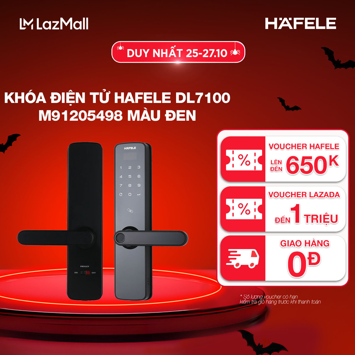 [MIỄN PHÍ LẮP ĐẶT] Khóa điện tử Hafele DL7100 - M91205498 màu đen