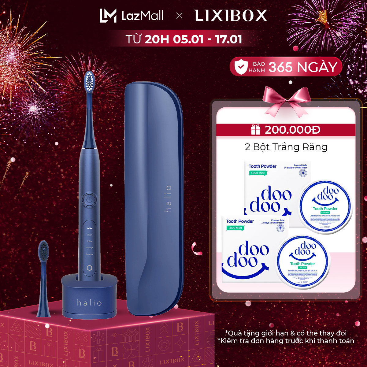 Bàn Chải Điện Làm Trắng Răng Halio Sonic Whitening Electric Toothbrush PRO Limited Edition - Midnigh