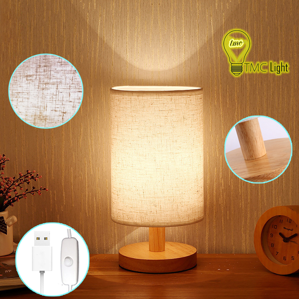 Đèn ngủ để bàn đèn led ánh sáng ấm áp sang trọng - đế gỗ - TMC Light - 13113