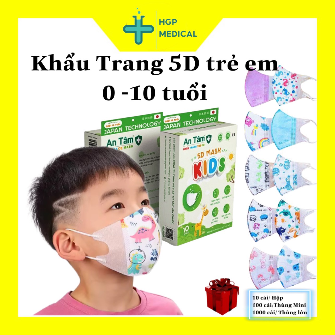 Bán sỉ 200 chiếc khẩu trang 5D Mask trẻ em (sz 1- 10 tuổi) (set 200 cái 5D trẻ em)