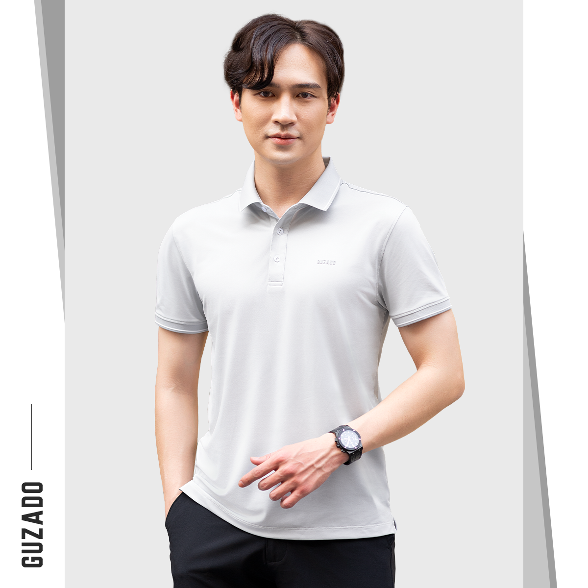 Áo Polo Nam Guzado Vải Cá Sấu Phối Sọc Họa Tiết Trẻ Trung 6 Màu Đa Dạng Diện Đồ Đẹp GPS204