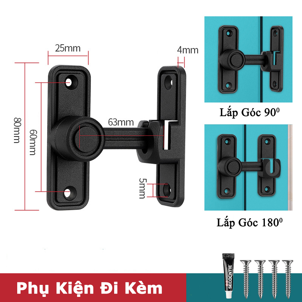 Chốt Khóa Cửa Trượt KUNBE Hợp Kim Dày Dặn Bền Bỉ Lắp Được Cả Cửa Lùa Xoay Góc 90 Độ Và 180 Độ