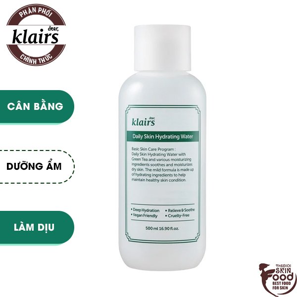 Nước Hoa Hồng Dưỡng Ẩm Làm Dịu Da Klairs Daily Skin Hydrating Water 500Ml