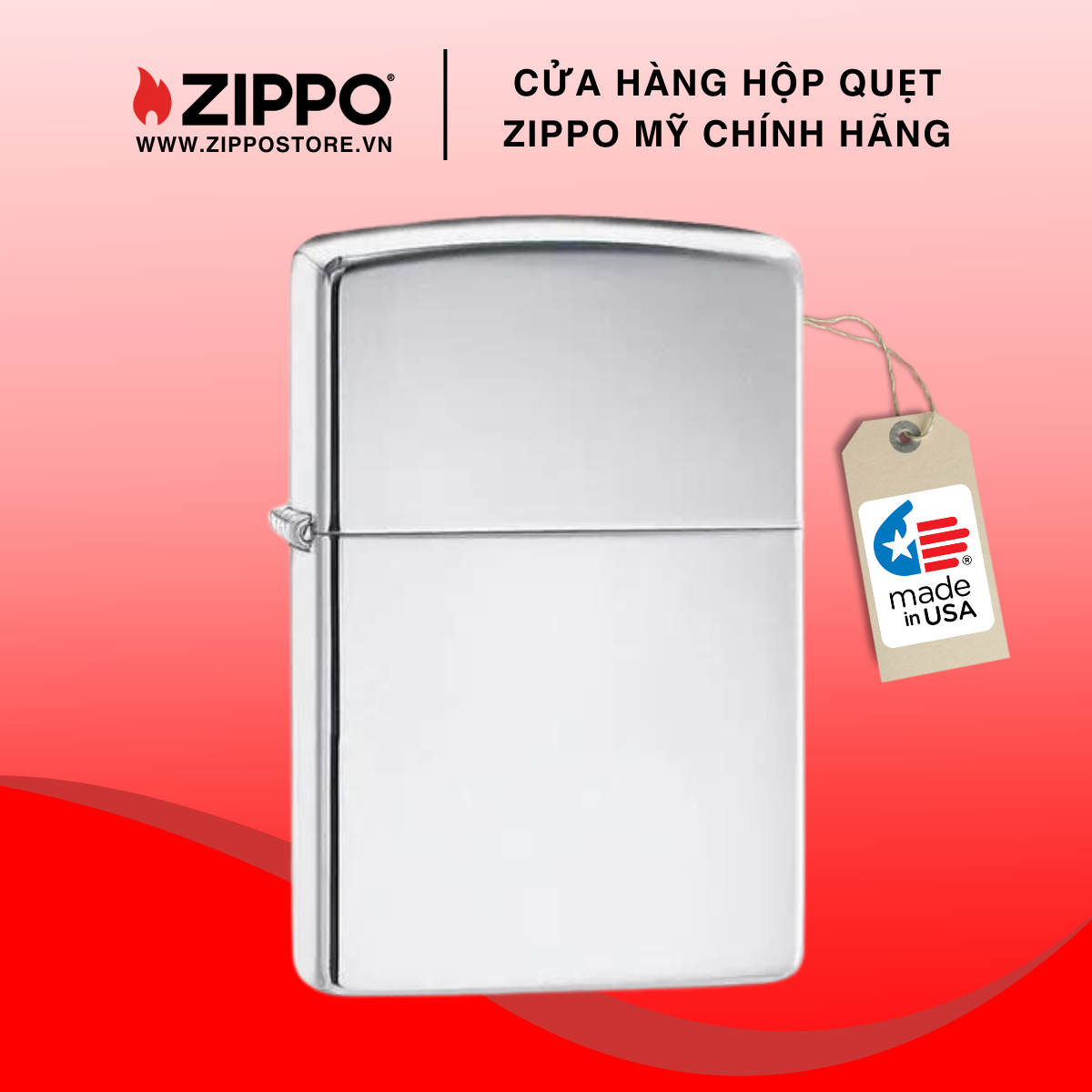 Bật lửa Zippo 250 Classic High Polish Chrome - Mạ bạc chống gió, kích thước 5.7x3.8x1.2cm