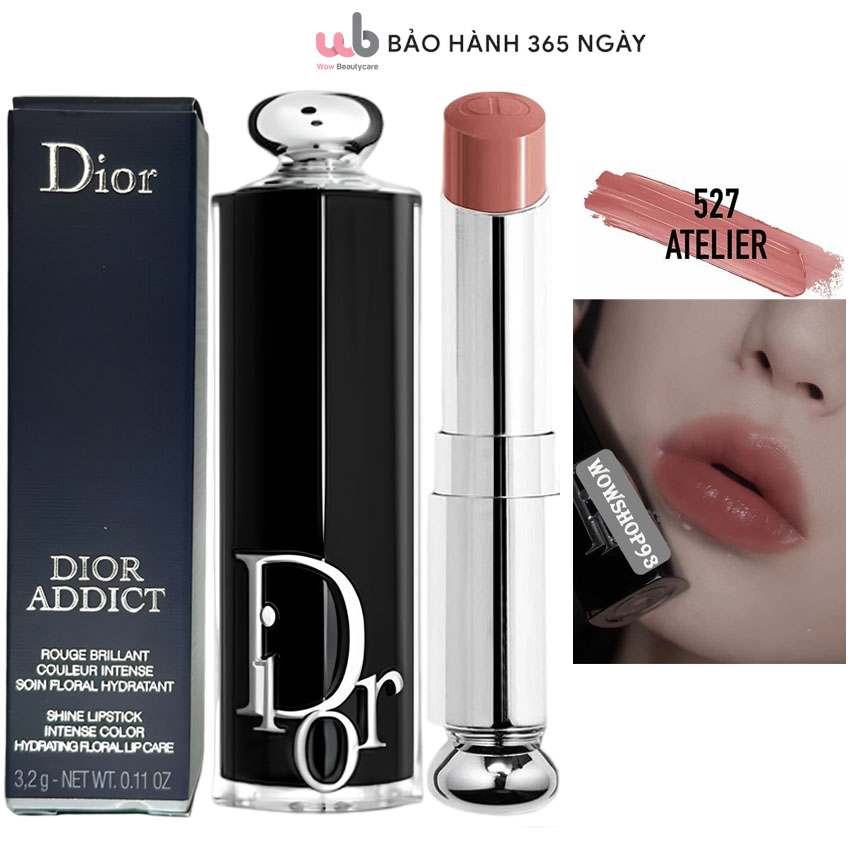 Son Dưỡng Dior 527 Atelier màu hồng đất Full Box Túi + HộpĐộ bám màu lên đến 6 giờdưỡng ẩm lên đến 2