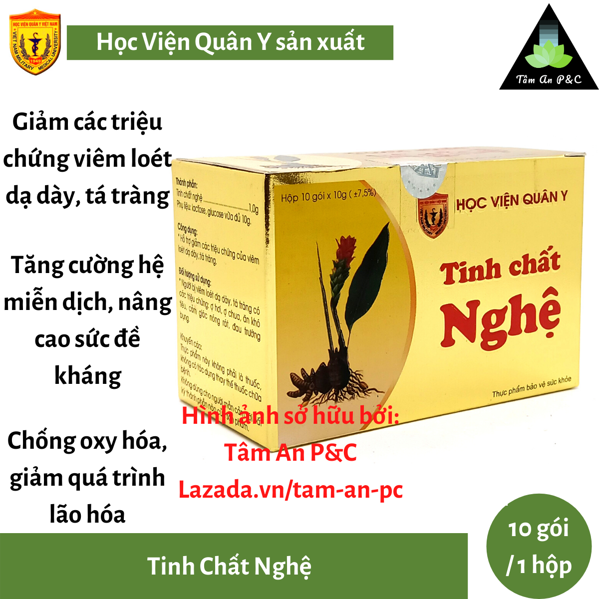 Tinh Chất Nghệ Sản Xuất Bởi Học Viện Quân Y (Hộp 10 Gói) - Giảm Viêm Đau Dạ Dày Đẹp Da Tăng Cường Sức Khỏe - Chính Hãng Học Viện Quân Y