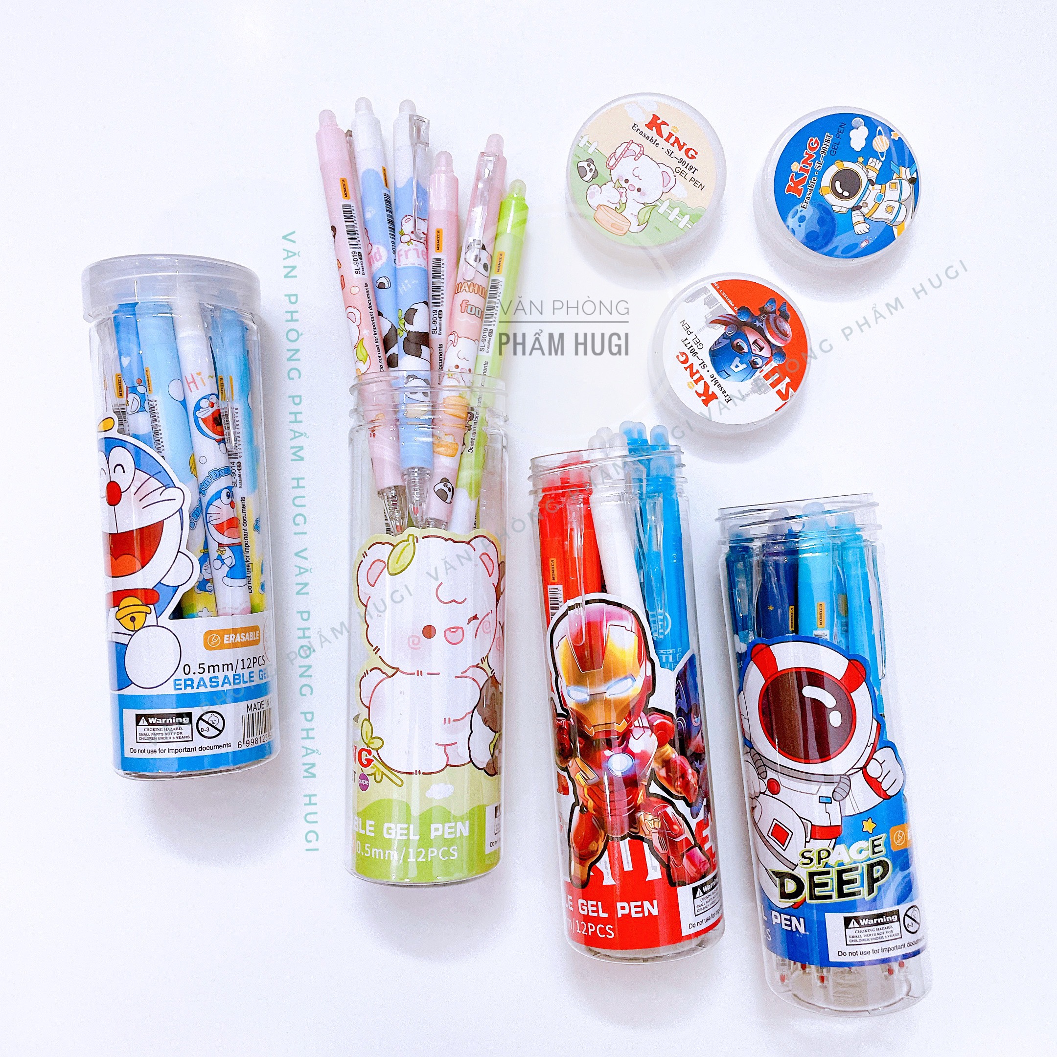 Lon 12 - 20 Cây Bút Gel Đầu Bấm Tẩy Xóa Được Cao Cấp (mực Xanh/Tím) mực đậm và đều