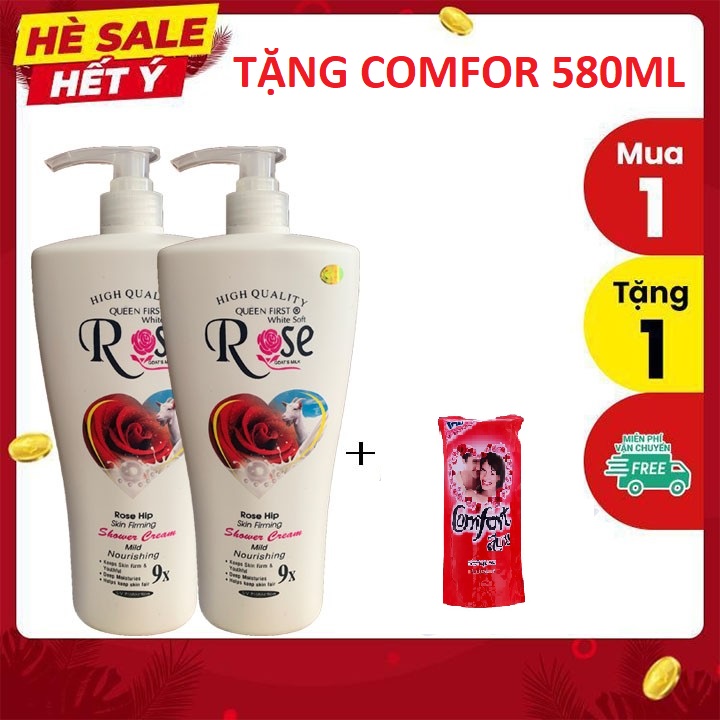 [Hcm][Freeship - Tặng Comfor 580Ml] [ Combo 2 Chai ] Sữa Tắm Dê Rose 9X Cao Cấp 1200Ml /Chai