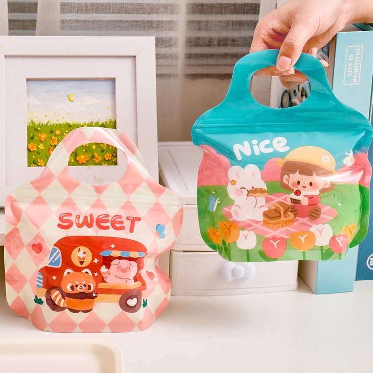 Set 10 Túi zip in hình xinh xắn đựng bánh kẹo quà tặng và Combo 2 Dụng cụ kẹp miệng túi 10x5cm/ 2 Túi Zip Gói Quà Phụ Kiện Hoạt Hình (Hình Túi Quà)
