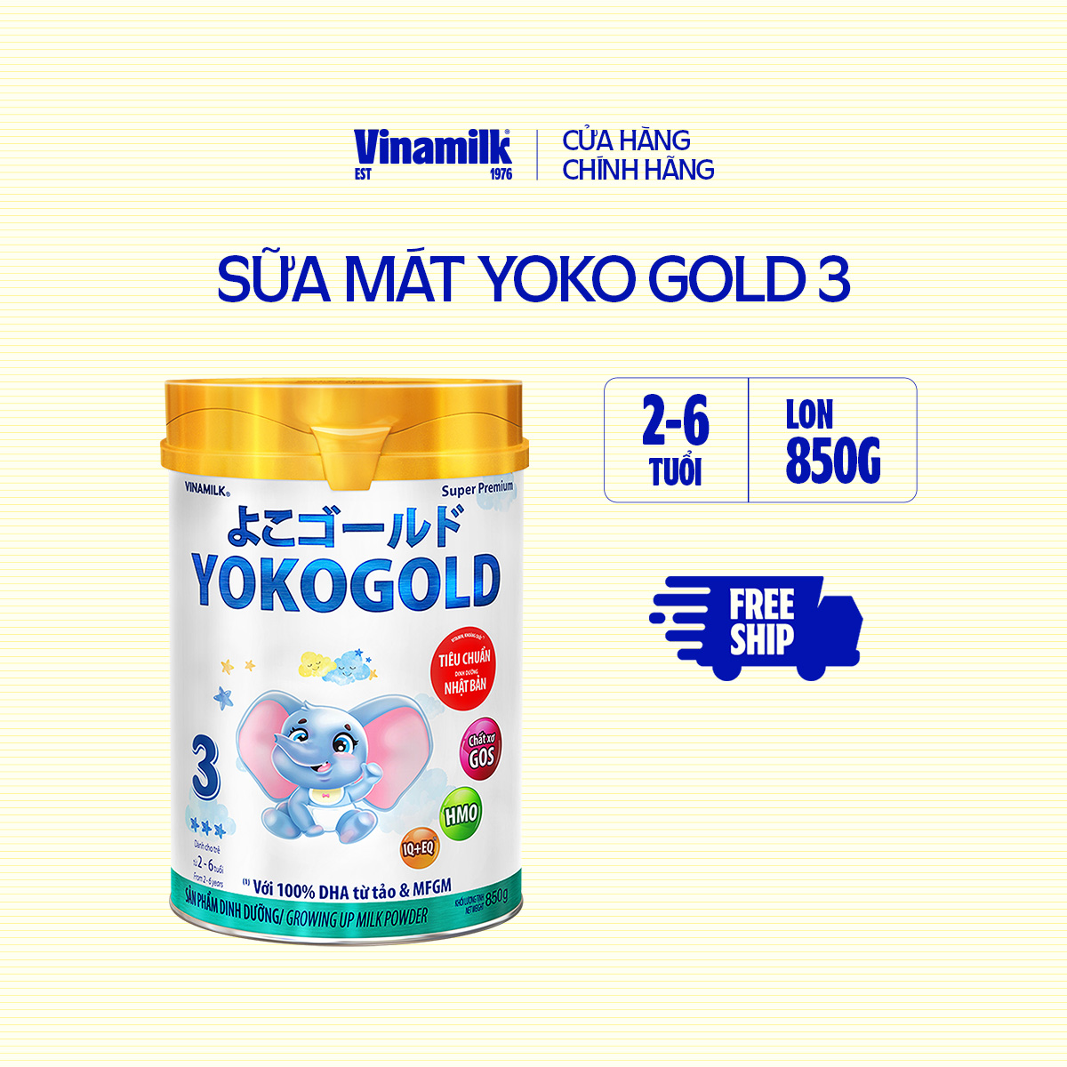 Sữa bột YOKO GOLD 3 850g (cho trẻ từ 2 - 6 tuổi) - Sữa công thức Dưỡng chất tốt từ Nhật Bản Vị Nhạt 