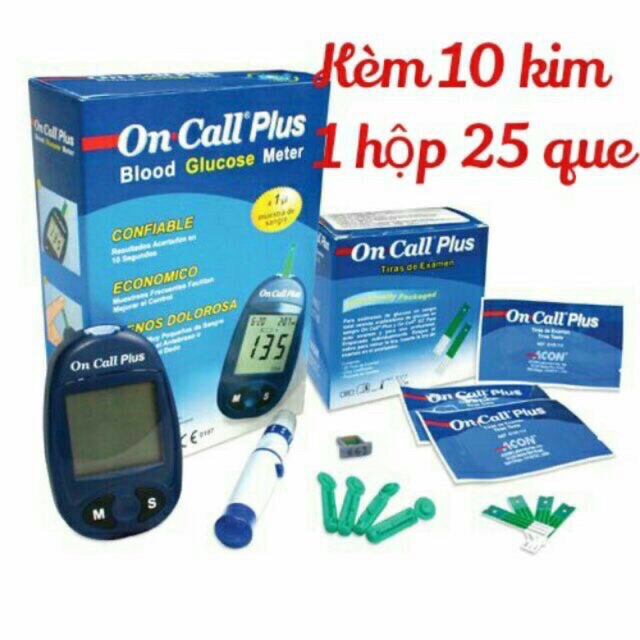 Máy Thử Tiểu Đường On Call Plus( Tặng 1 Hộp 25 Que 10 Cây Kim Lấy Máu)