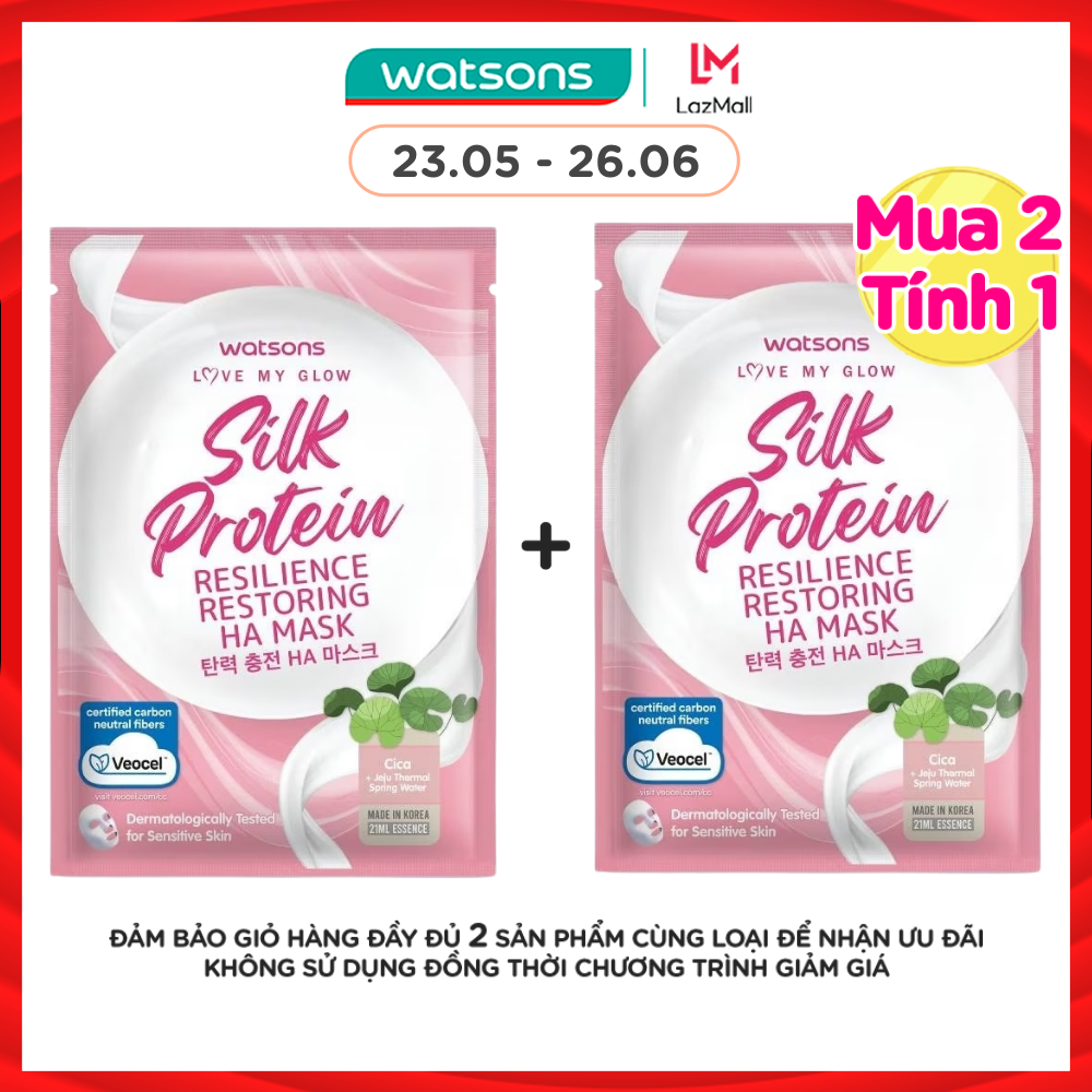 [MUA 2 TÍNH 1] Mặt Nạ Watsons Love My Glow Silk Protein Resilience Restoring Ha Mask 21ml