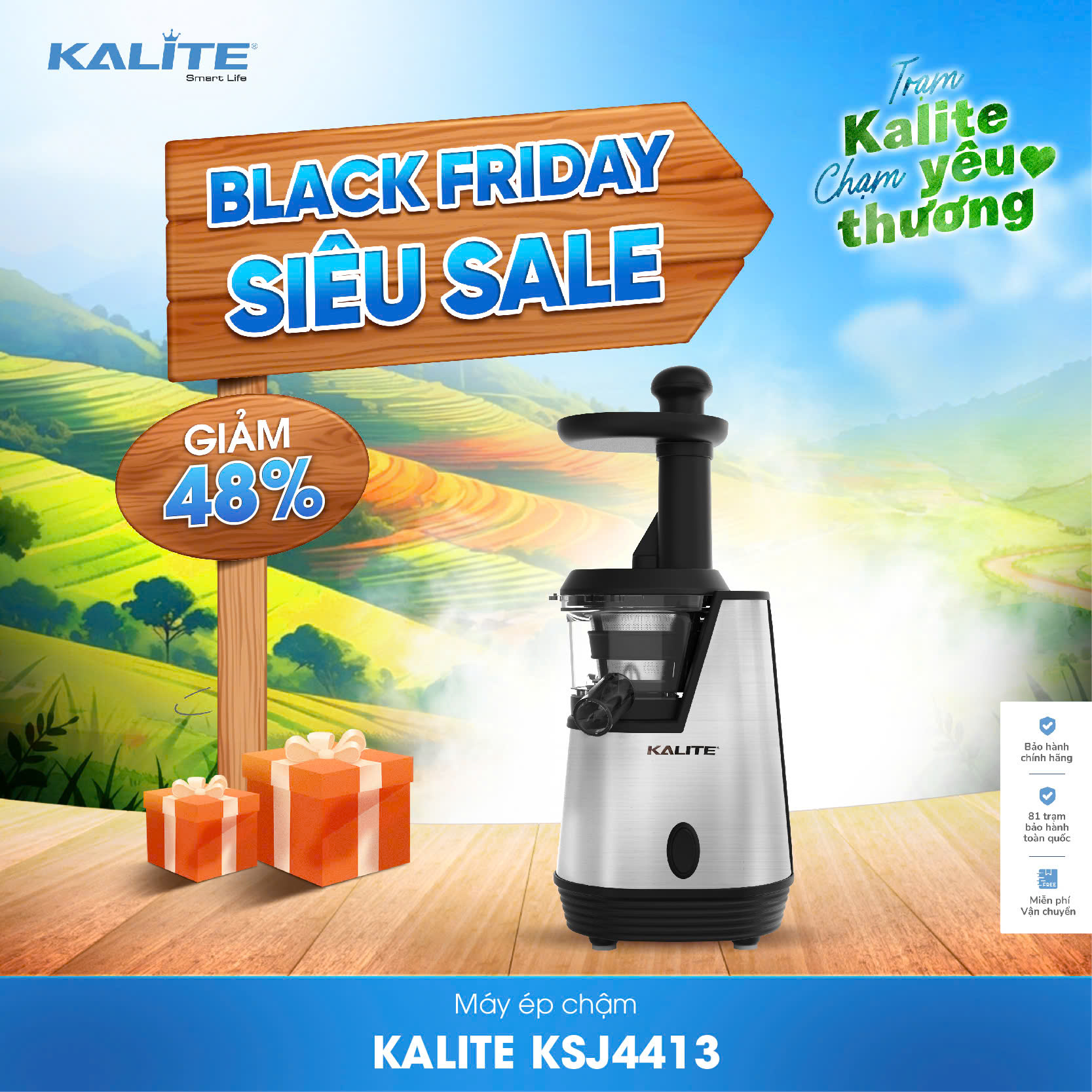 Máy ép chậm KALITE KSJ4413 cao cấp ép kiệt bã không sinh nhiệt Công suất lớn 200W bảo hành chính hãn