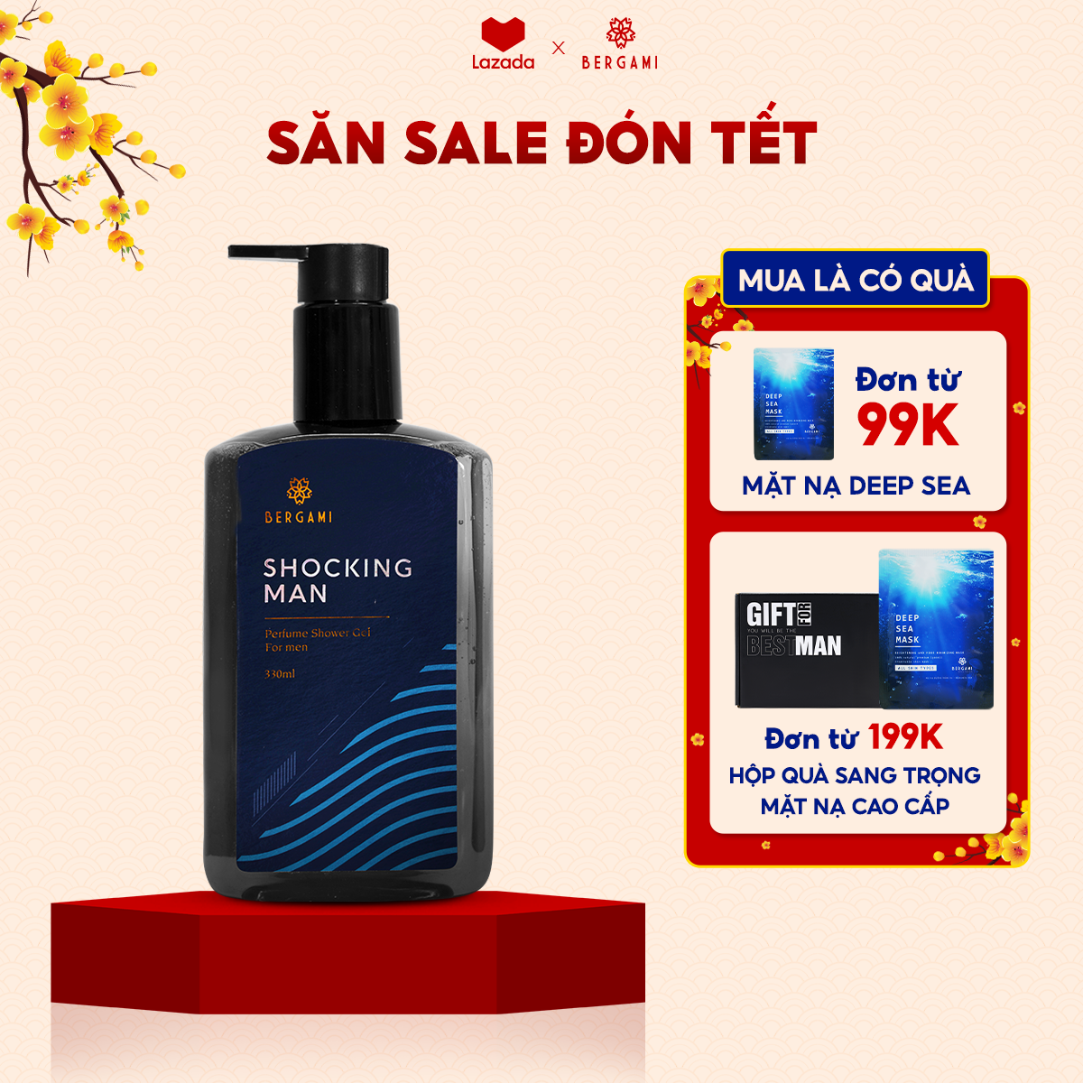 Sữa Tắm Nước Hoa Nam Bergami Shocking Man Mùi Hương Nam Tính Sạch Khuẩn Gây Mùi Lưu Hương 6H 330ml/c