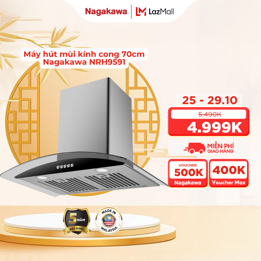 Máy hút mùi Nagakawa NRH9591/NRH9592/NRH9593/NRH9594/NRH9595/NRH9596 chính hãng bảo hành 5 năm made