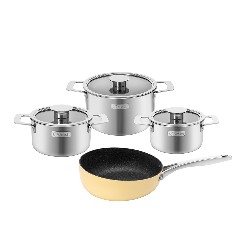 (Sale giữ chuỗi- Chỉ 01-10.11)Bộ nồi Inox liền khối Elmich Hera EL-8138IN size 16 18 22 tặng kèm chả