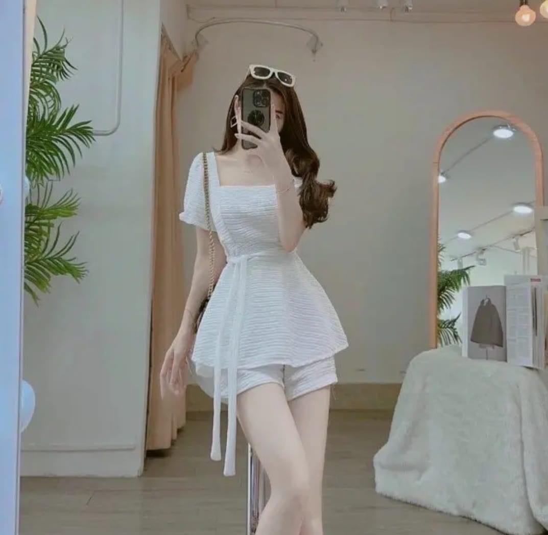 Set thời trang nữ hottrend bigsize 50-100kg  set cổ vuông cột eo thun nhật co giãn  tôn dáng