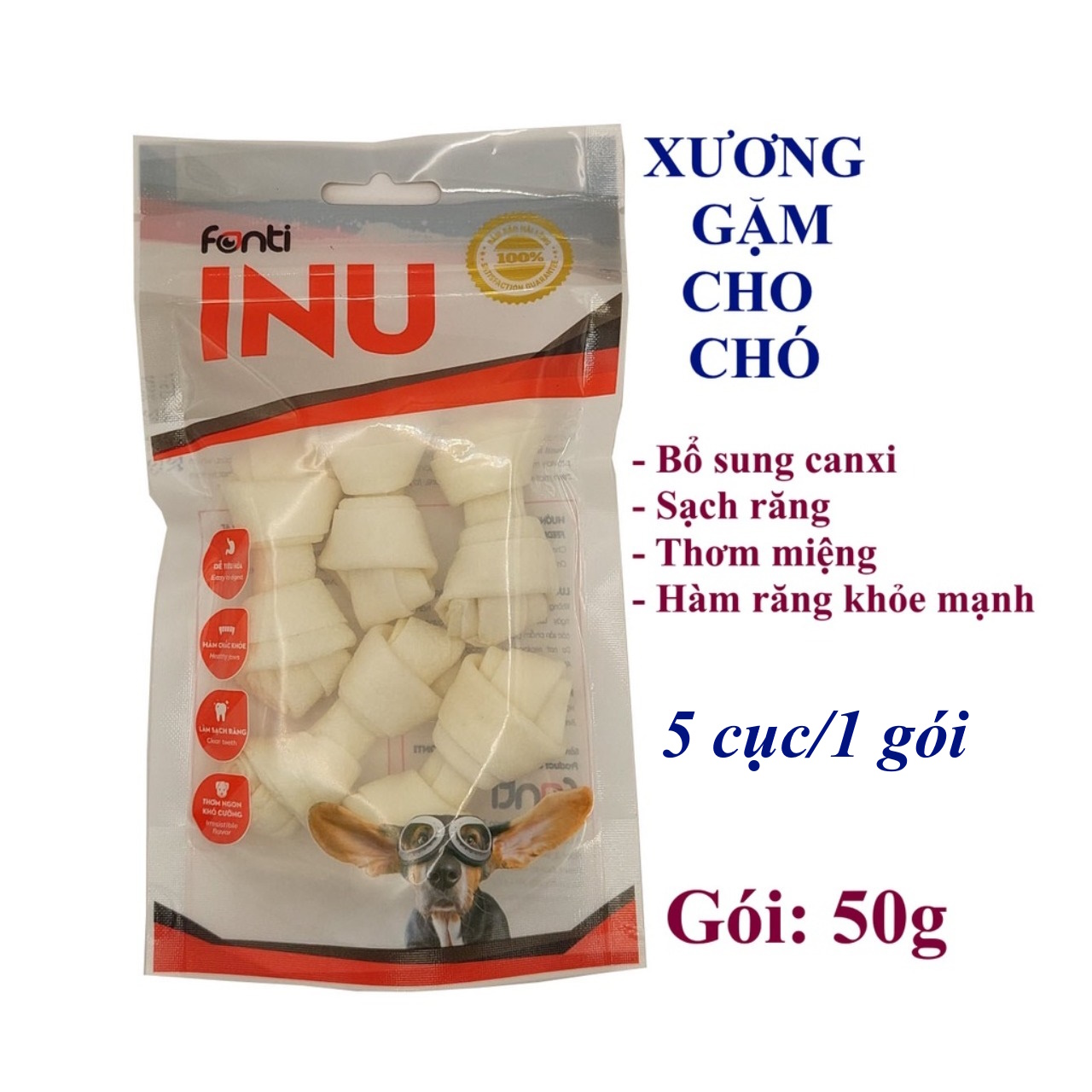 XƯƠNG GẶM CHO CHÓ Fonti INU C21 Xương Nơ da bò mini Gói 50g Thơm ngon Sạch răng Giúp hàm chắc khỏe T
