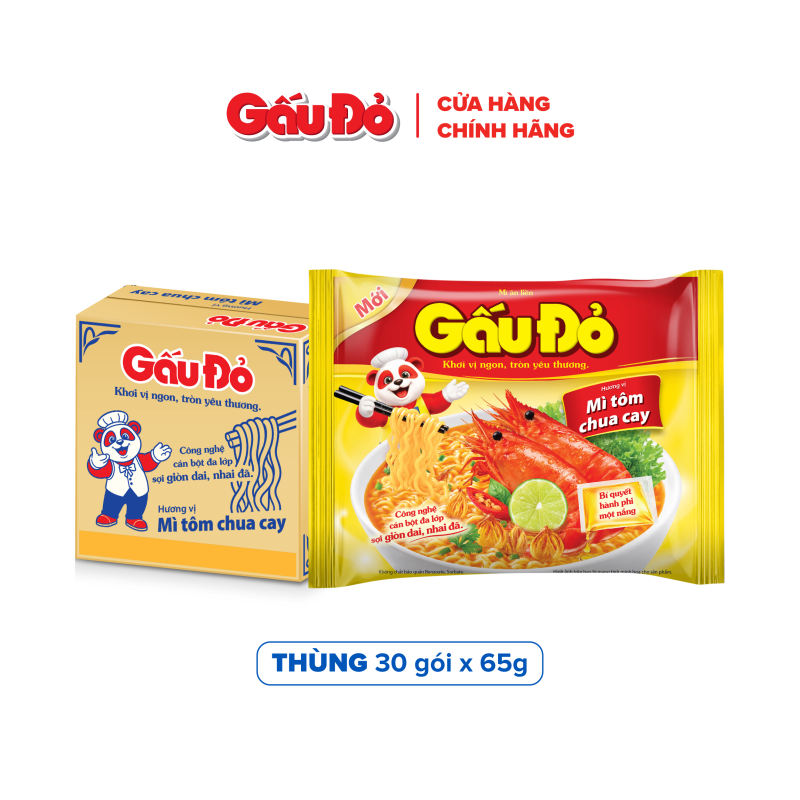 Mì Gấu Đỏ Vị Tôm Chua Cay - Thùng 30 gói x 65g