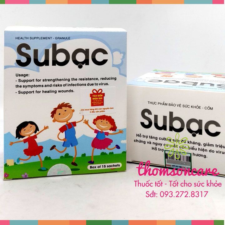 Cốm Su Bạc Hộp 15 Gói Bột Hòa Tan Tăng Cường Sức Đề Kháng Cho Trẻ - Subac Tăng Miễn Dịch Cho Bé Từ Lysine Cao Lá Xoài Vitamin C