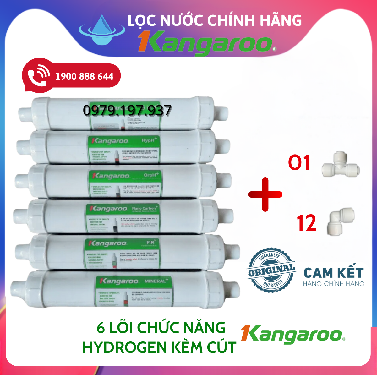 Combo 10 Lõi Lọc Nước Kangaroo Dòng Hydrogen (Model KG10A4 VTU...) (Combo gồm 123 HK + màng RO50GPD + 5 lõi chức năng Hydrogen +)