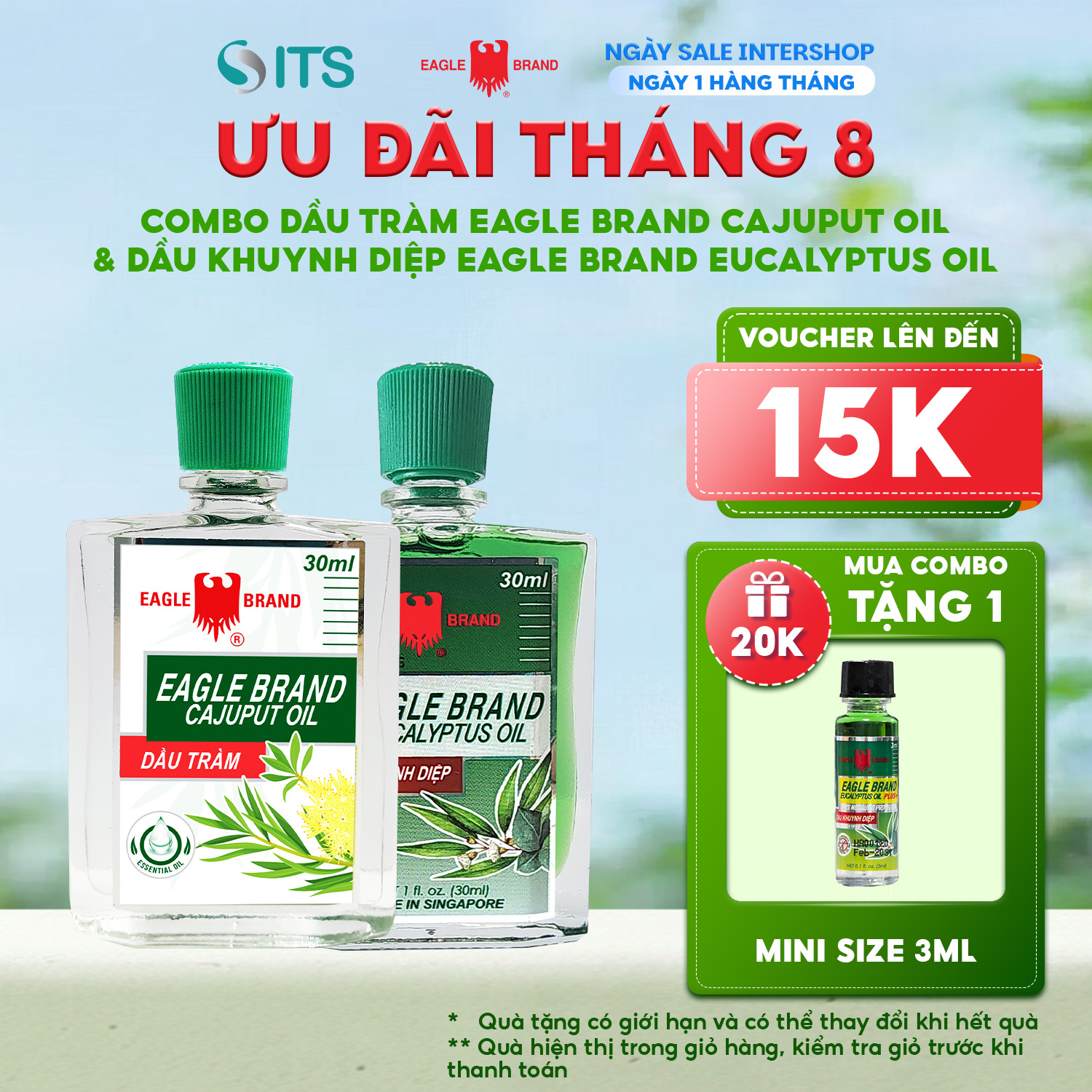 Combo Tinh Dầu Tràm 2 Nắp Eagle Brand Cajuput Oil 30ml & Tinh Dầu Khuynh Diệp Eagle Brand Eucaplytus Oil 30ml EB0027