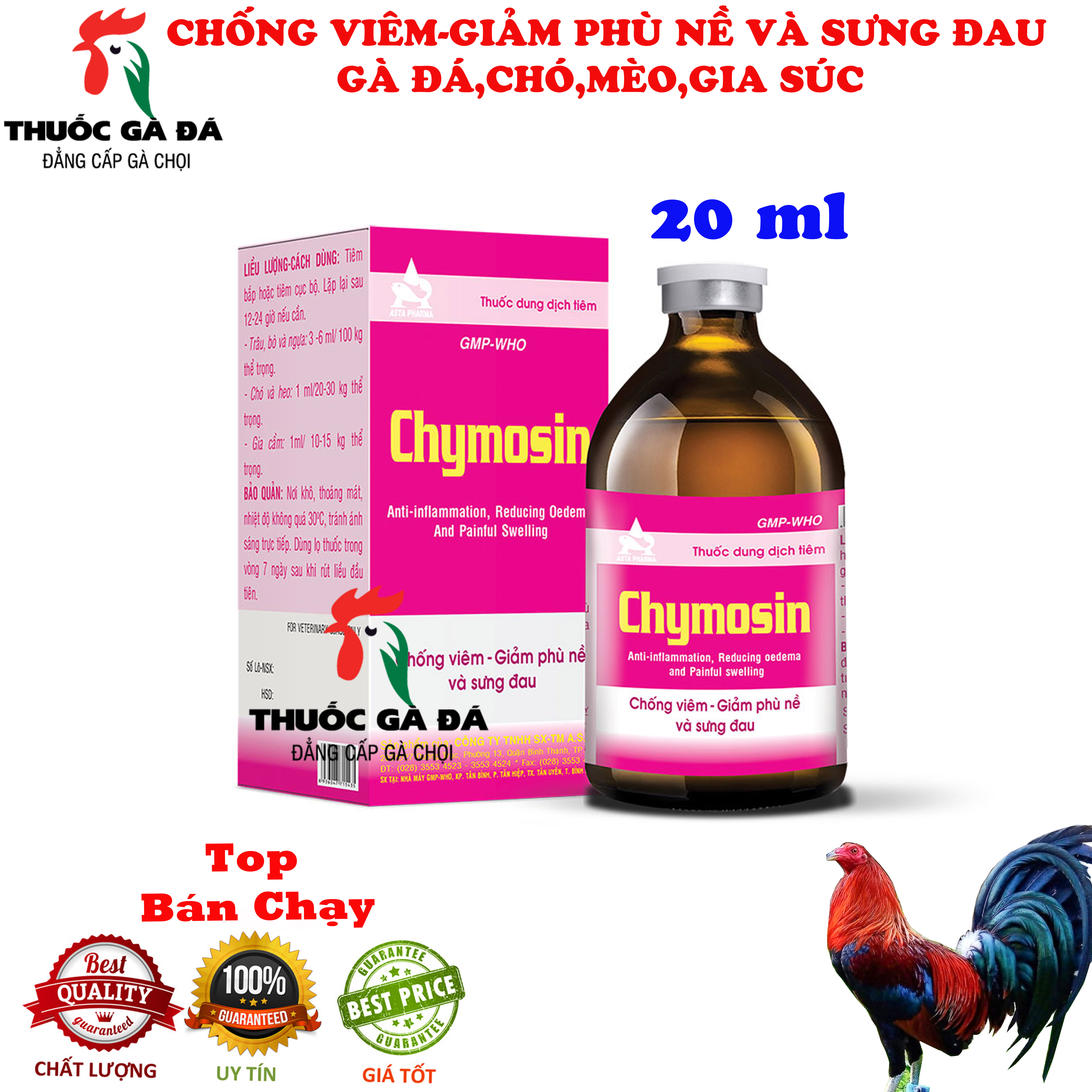 Chymosin 20ml Chống viêm giảm phù nề và sưng đau GÀ ĐÁ HEOCHÓ MÈO.