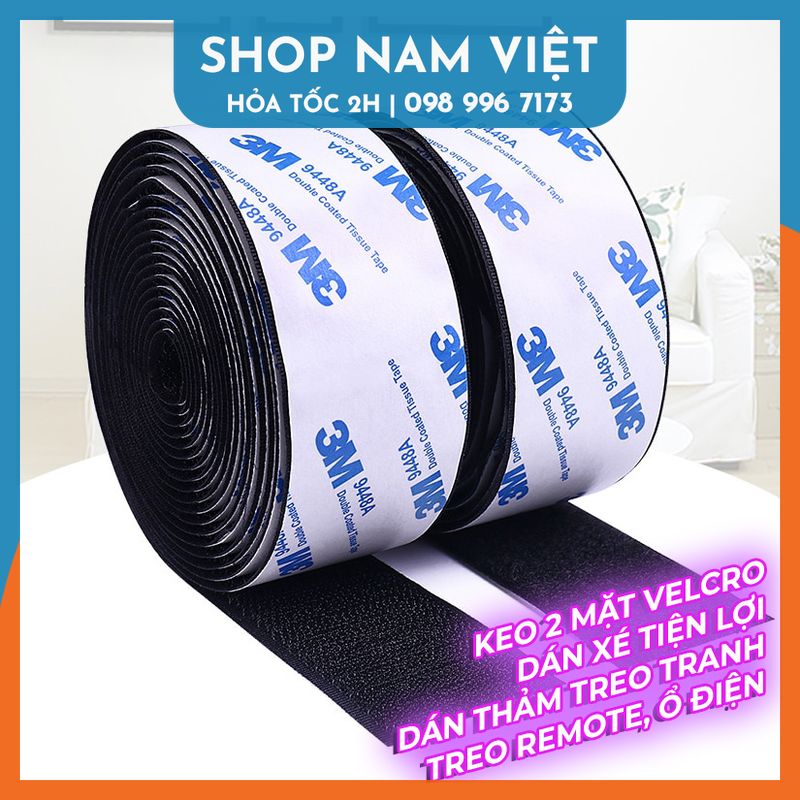 1 Mét Cuộn Keo 2 Mặt 3M Băng Gai Dính Velcro Dán Xé Treo Đồ Tiện Lợi