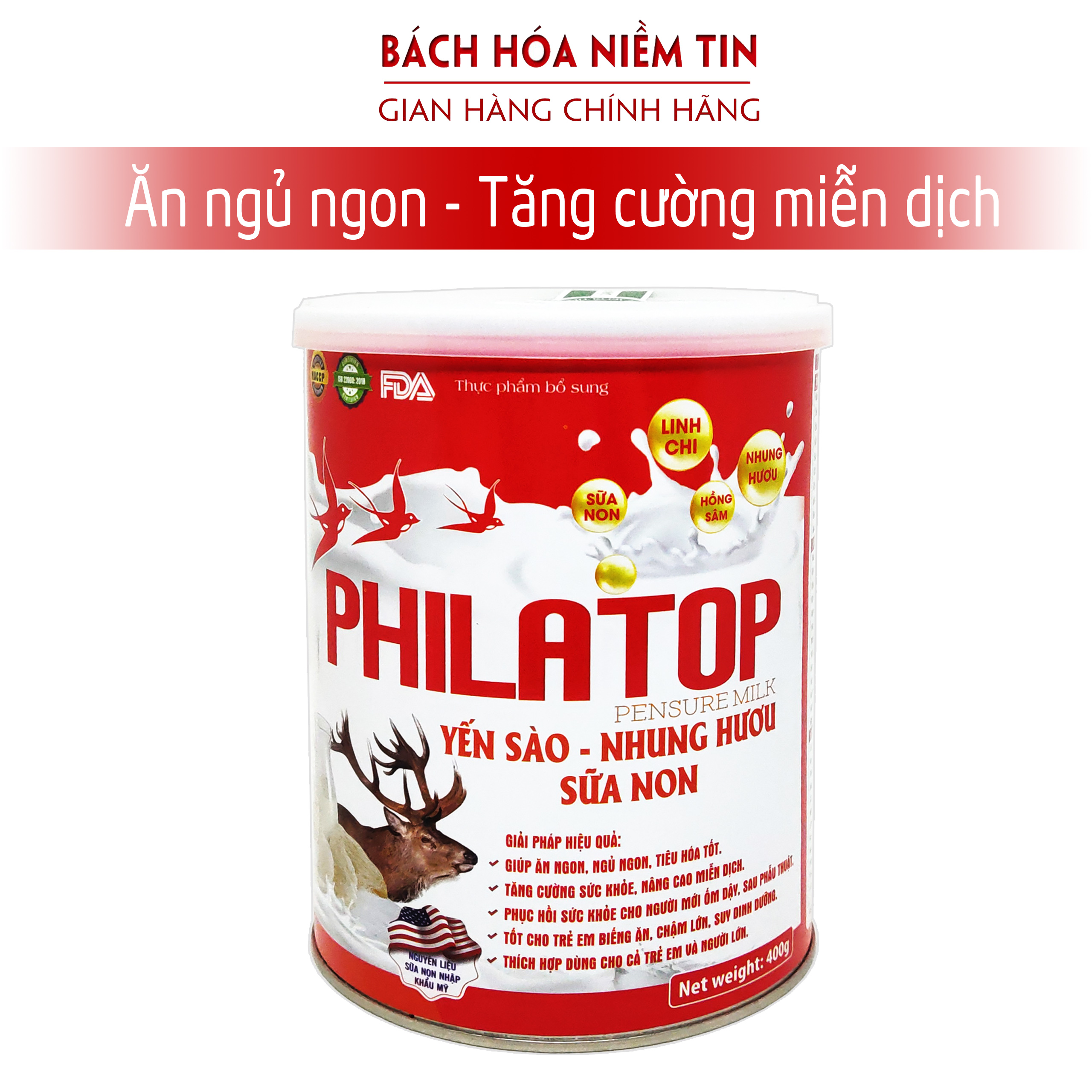Sữa non Philatop Yến Sào Nhung hươu giúp bé ăn ngon ngủ ngon tăng sức khỏe sức đề kháng - Hộp 400g -hàng chính hãng