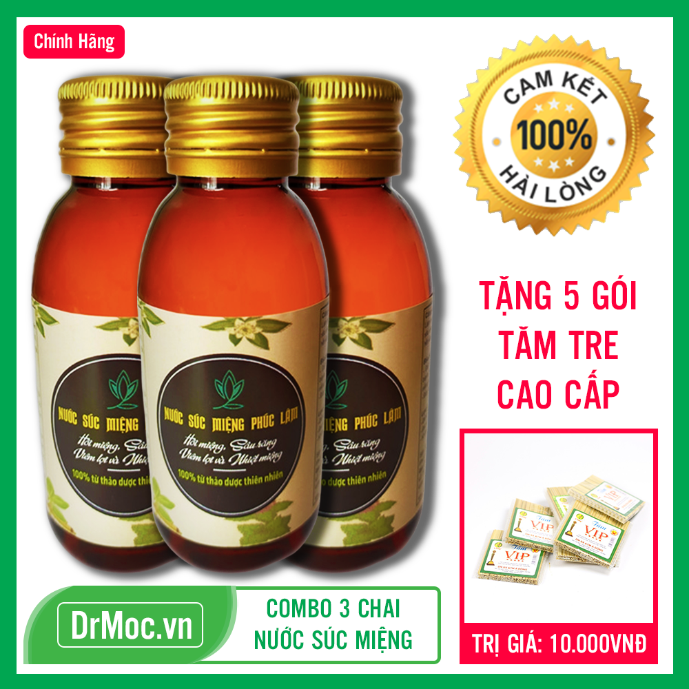 Combo 3 Chai Nước Súc Miệng Thảo Mộc Phúc Lâm Khử Mùi Hôi Miệng - Giữ Hơi Thở Thơm Mát Cả Ngày Dài [Tặng 5 Gói Tăm Tre Cao Cấp]