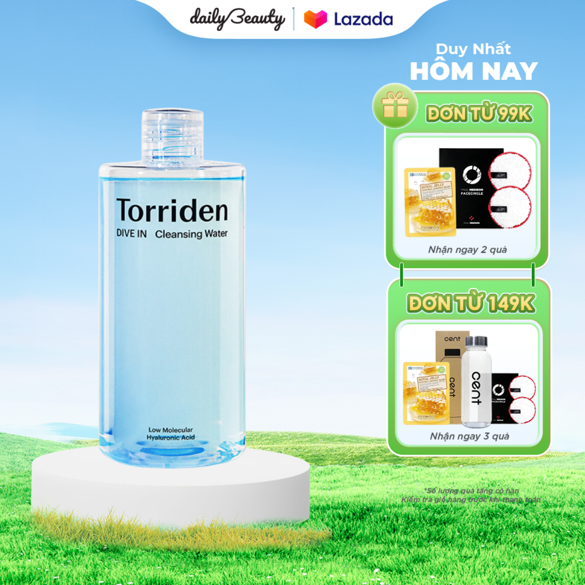 Nước tẩy trang Torriden DIVE IN Low Molecular Hyaluronic Acid Cleansing Water 400ml làm sạch &amp; dưỡng ẩm da Daily Beauty