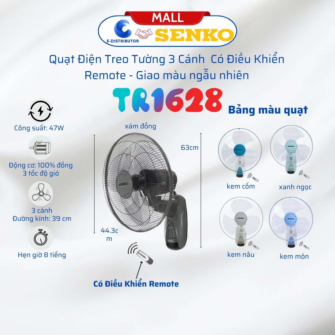 Quạt Treo Tường Remote Senko TR1683 (Có Remote) / TR1628 (Có Điều Khiển Từ Xa) - Quạt T1682 / T1680