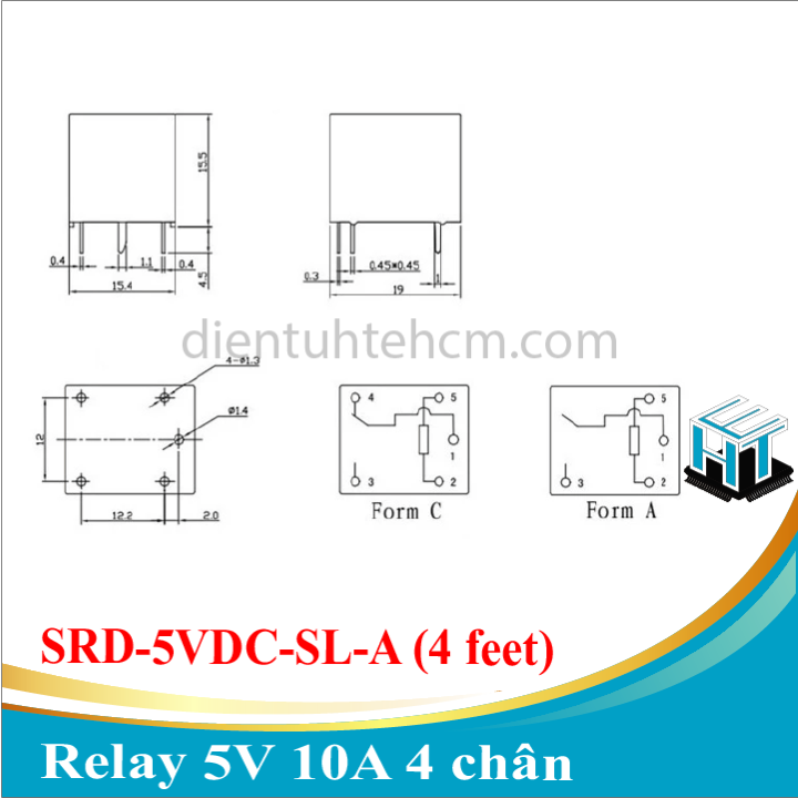 Relay 5V 10A 4 chân SRD-5VDC-SL-A hàng chuẩn SONGLE