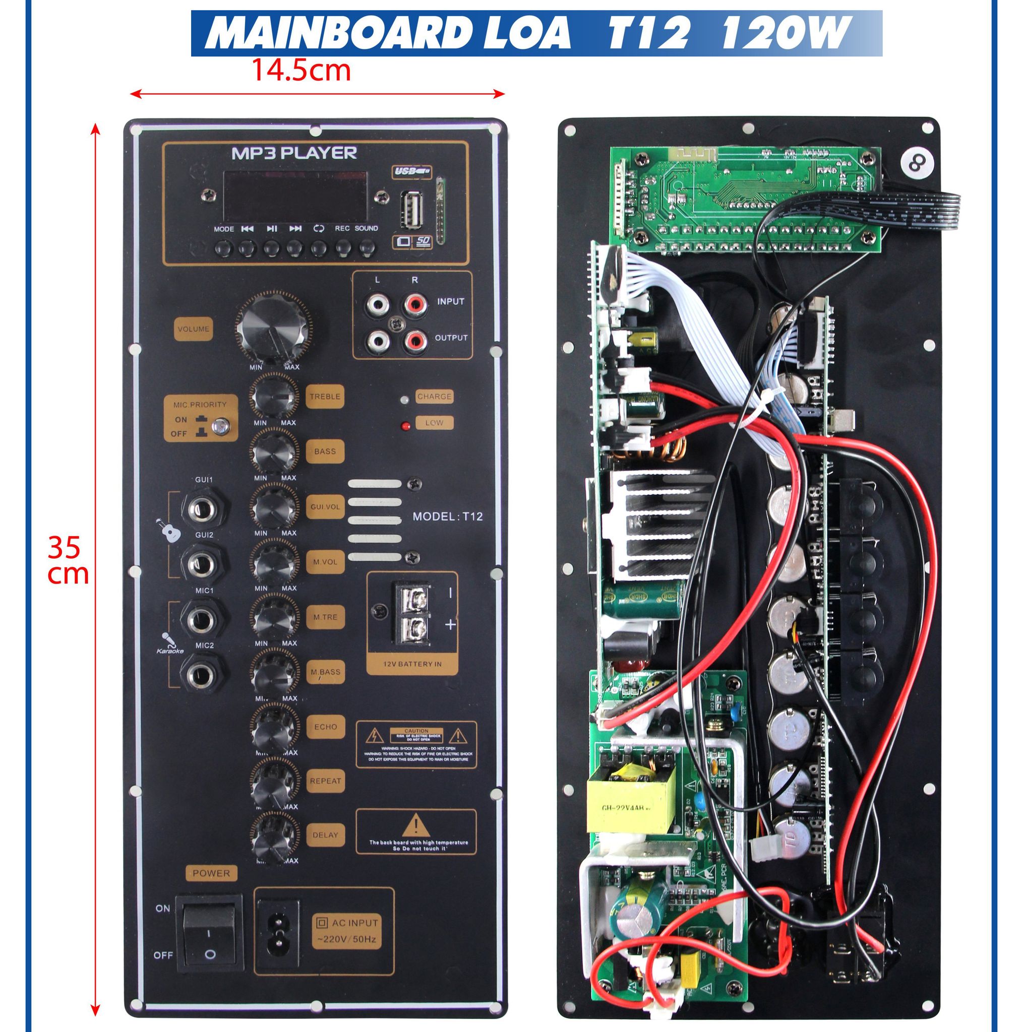 Bo Mạch Loa Kéo T12  đánh Bass 3 tấc đôi 4 Tấc đơn kích thước 14.5 * 35