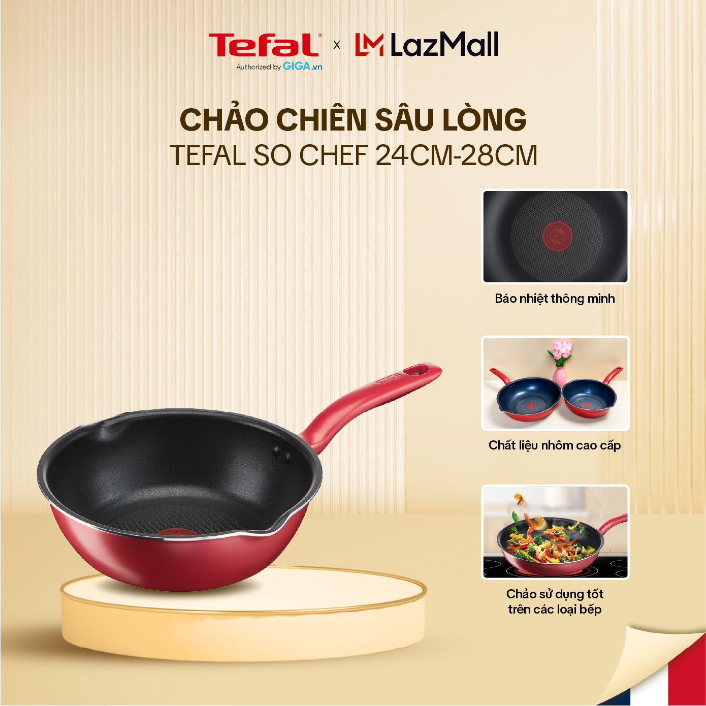 [SIÊU GIẢM GIÁ] Chảo sâu lòng chống dính đáy từ Tefal So Chef 24cm G1358496 / 28cm G1352395