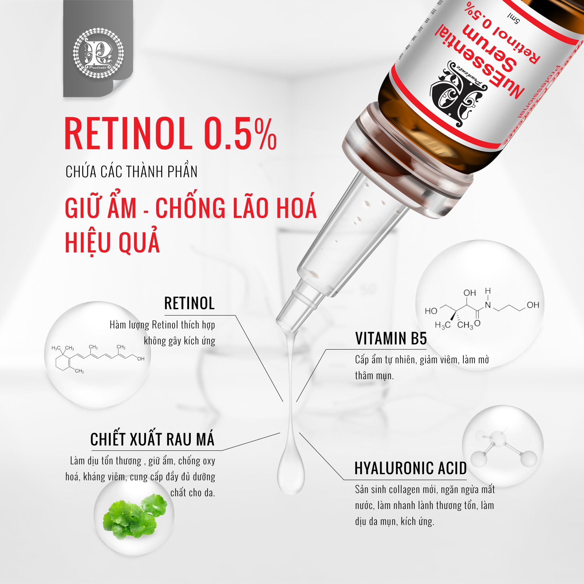 Nuwhite Nuessential Serum Retinol 0.5% Vitamin B 1% Mibiti Prudente Trẻ Hóa Da Tăng Sinh Collagen Chính Hãng