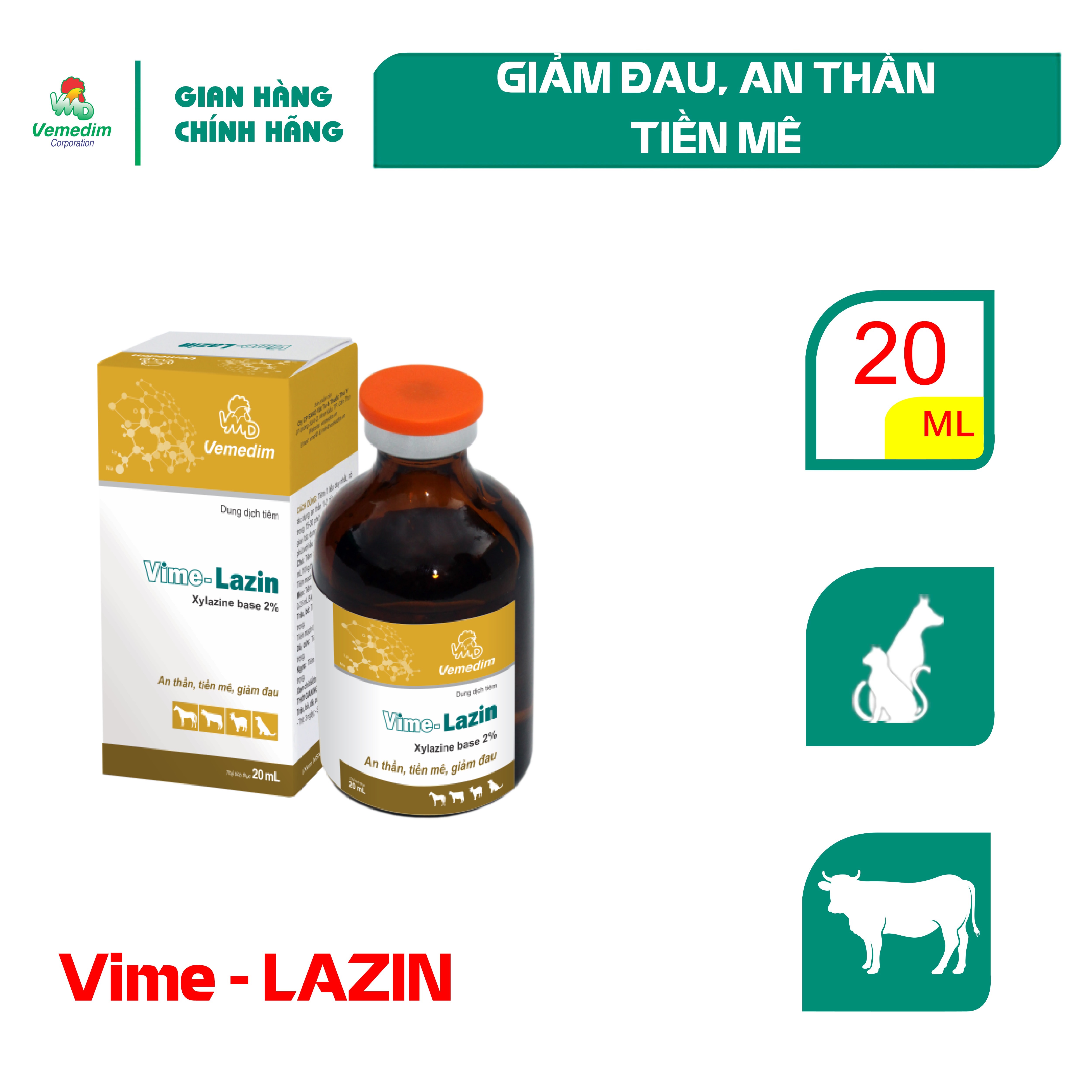 "Hoàn tiền đến 10%" Vemedim Vime-Lazin An thần tiền mê ở trâu bò chó mèo chai 20ml