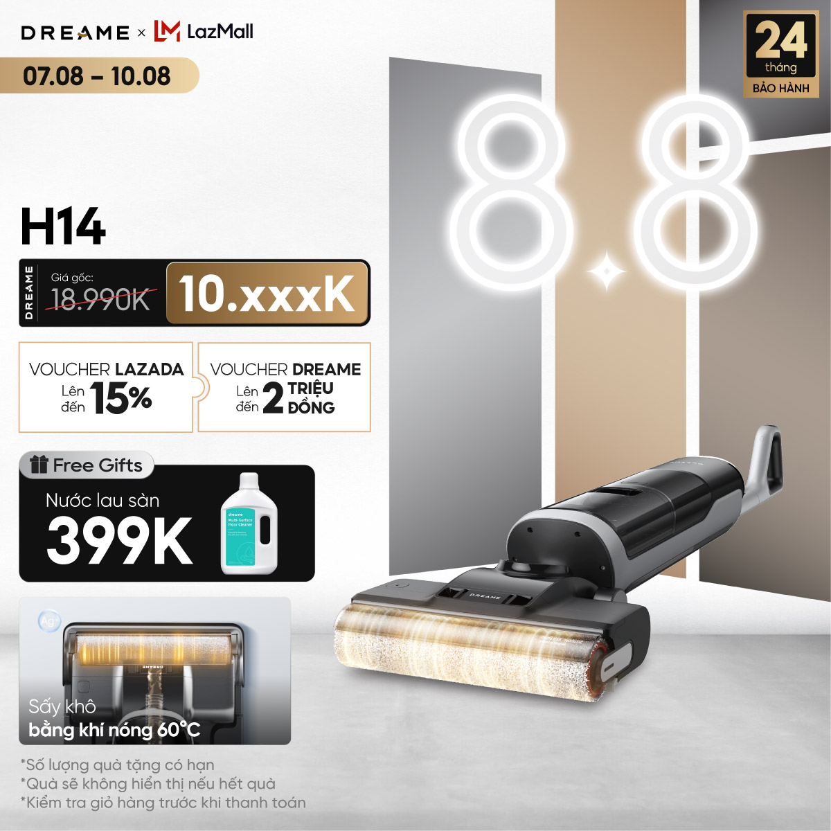 Máy hút bụi lau nhà thông minh Dreame H14 Ultra - 20000 Pa, Pin 5000 mAh, Bảo hành 2 năm