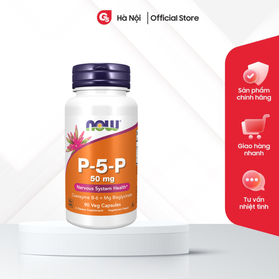 Viên uống magie vitamin B6 Now P5P của Mỹ (90 viên) giảm stress đau đầu mất ngủ ngừa chuột rút