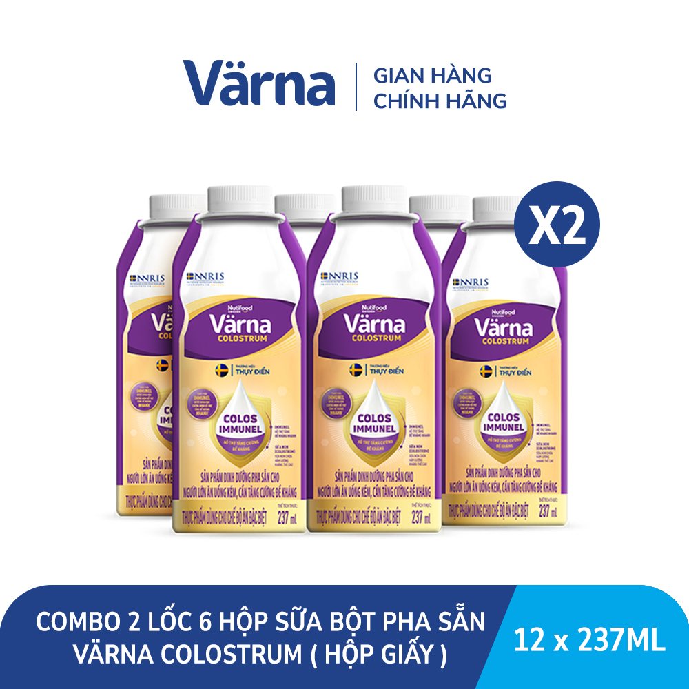 Combo 2 Lốc 6 hộp sữa bột pha sẵn Varna Colostrum (12 hộp giấy x 237ml) - Sữa non cho người lớn Tăng