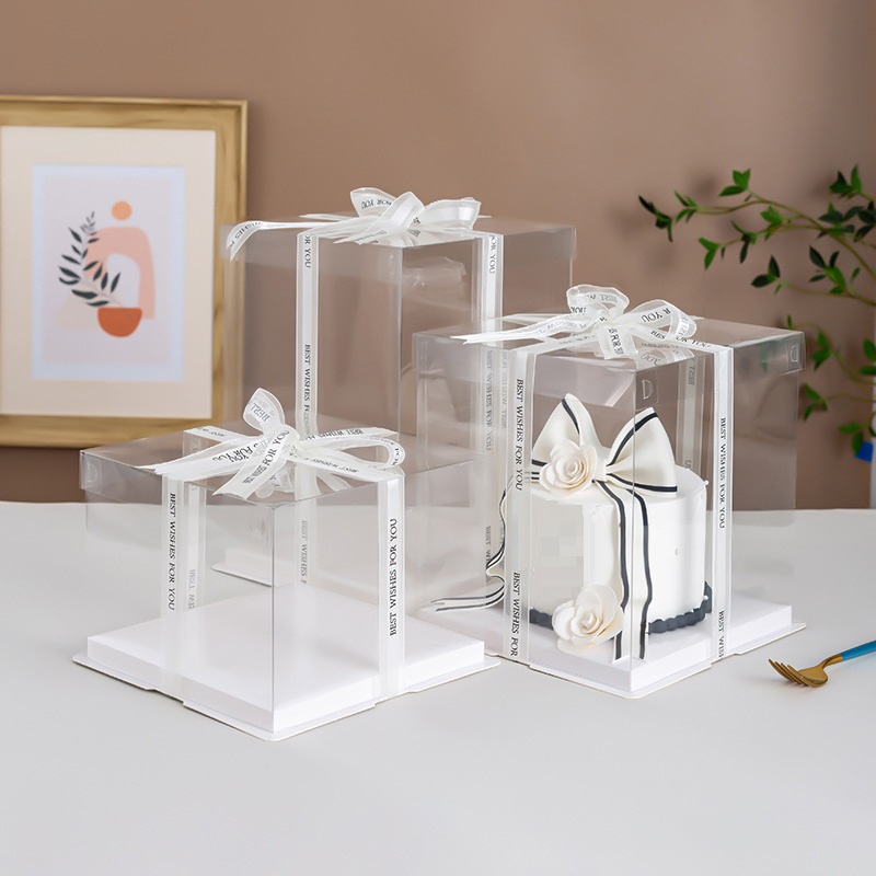 Hộp Mica Trong Suốt Đế Trắng Nắp Trắng Đựng Quà Tặng Bánh Sinh Nhật Gấu Bông