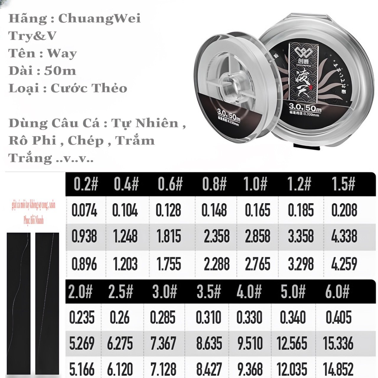 Dây Cước Câu Cá Cao Cấp Way ChuangWei Try&V 50m - DC50M026