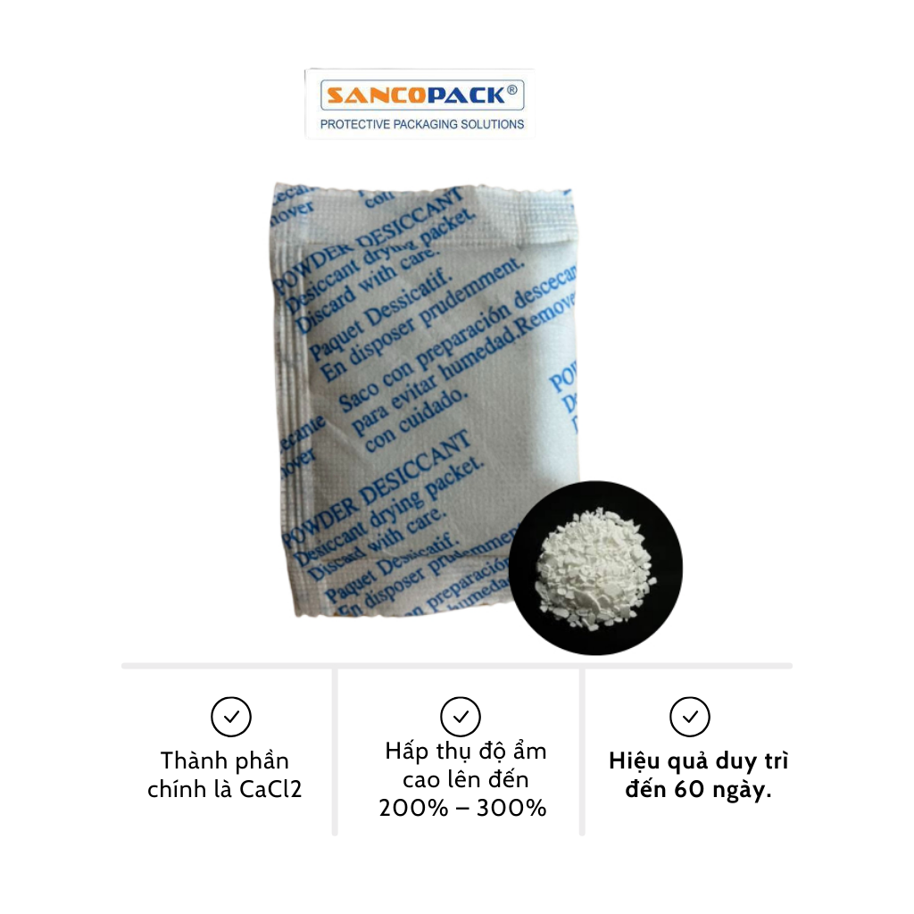 Set 50 gói bột hút ẩm công nghiệp Powder Desiccant CaCl2 20g