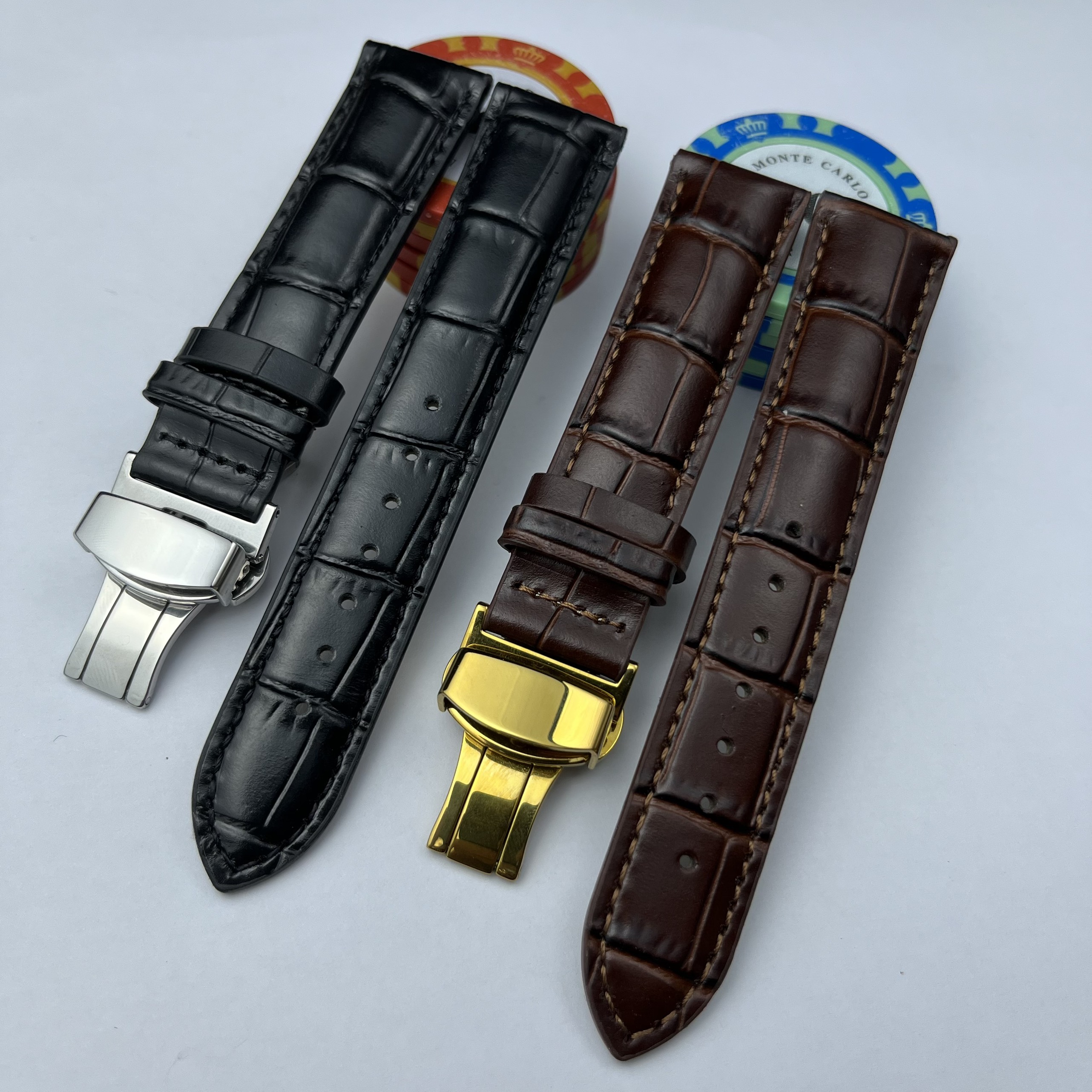 Dây da đồng hồ nam nữ da bò thật hai mặt giá rẻ dây đồng hồ khóa bướm khóa gài size 14mm đến 22mm 19 21