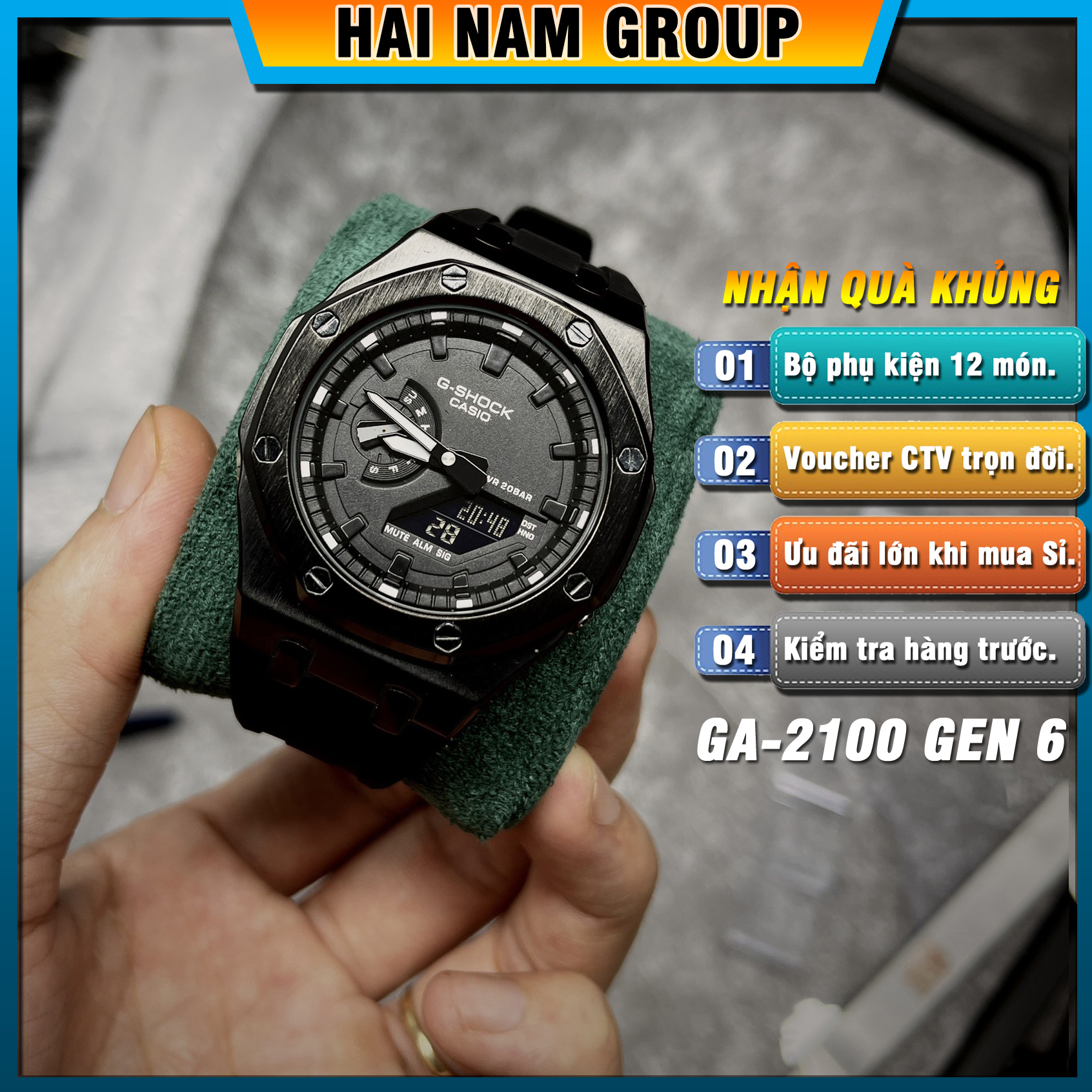 Đồng hồ nam G-SHOCK GA-2100-1A Custom Ap Gen 6 HNG605 Dây nhựa vỏ thép - Full chức năng - Đầy đủ phụ kiện