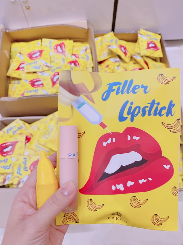 Son Filler Collagen Chuối Khử Thâm Parea cùng son màu Chu Lipstick giúp môi căng mọng hồng hào