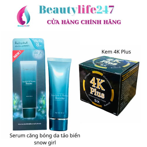 [Hcm]Combo Dưỡng Trắng Da Kem 4K Plus Và Tuýp Serum Tảo Biển Snow Girl Thái Lan