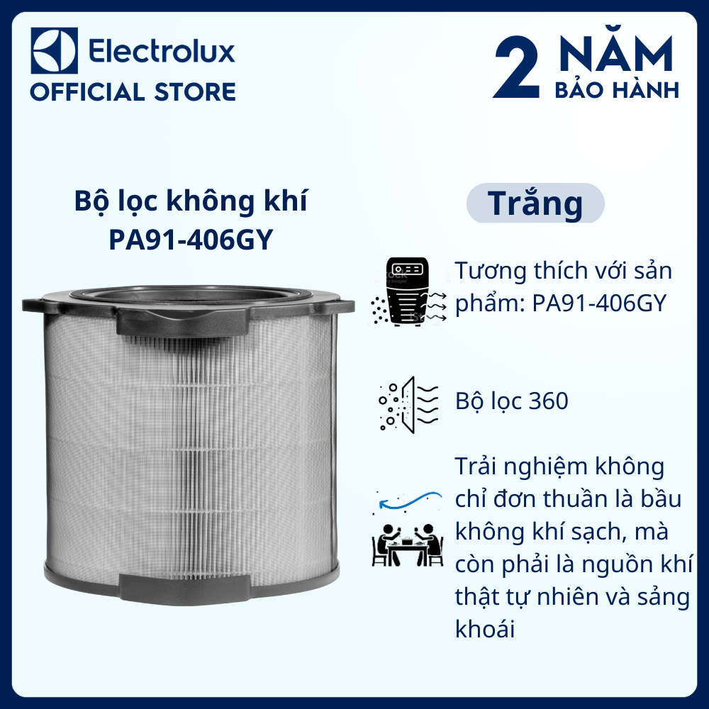 Bộ lọc không khí Electrolux 360 PA91-406GY lọc bụi siêu mịn thông minh Loại bỏ bay mùi khó chịu EFDC